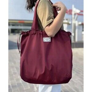 Burgundy Foldable Shoulder Travel Tote Bag